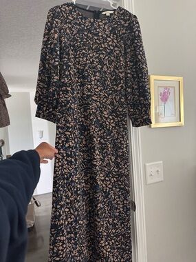 Boden Navy and Blush Floral Long Sleeve Midi Dress